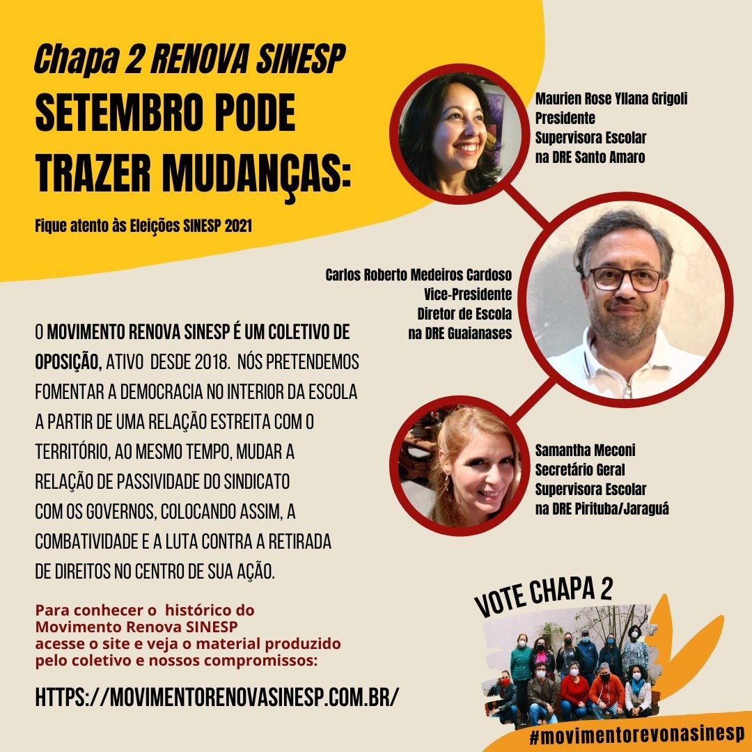 Chapa 2 Renova Sinesp - Setembro pode trazer mudanças: Fique atento às eleições SINESP 2021