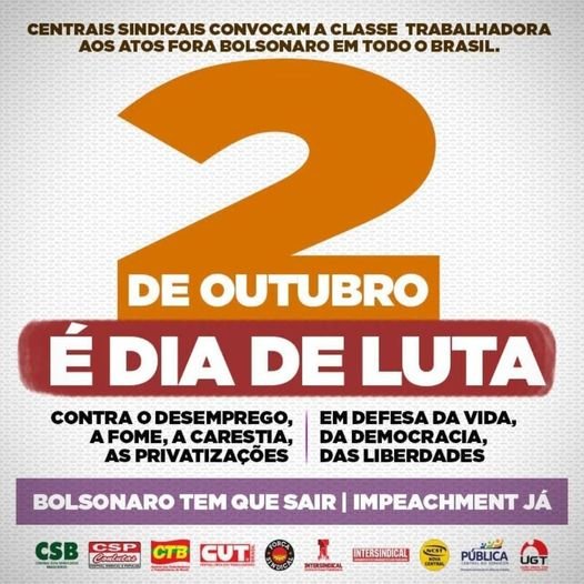 DIA 2 DE OUTUBRO É DIA DE LUTA
