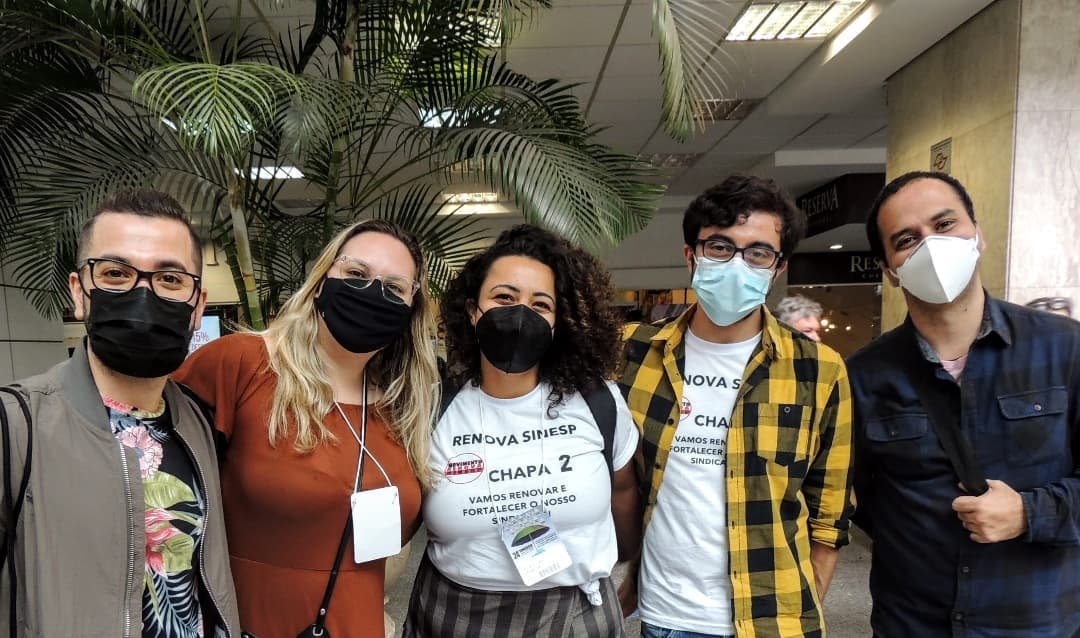 Integrantes do Movimento Renova SINESP no encerramento do Congresso. Renan, Ana Paula, Katlheen e Edilson.